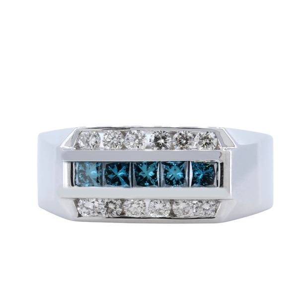 Etta Men's Ring with Round Blue Diamond | 0.2 carats Round Blue Diamond  Men's Ring in 14k White Gold | Diamondere