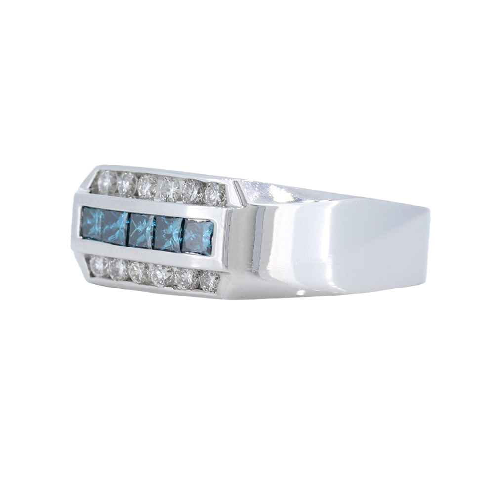 1.18 Carat White and Blue Diamond Mens Ring in White Gold
