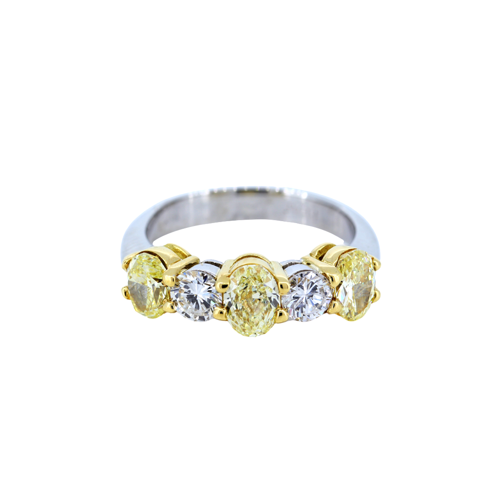 5 Stone White and Yellow Diamond Ring in White and Yellow Gold