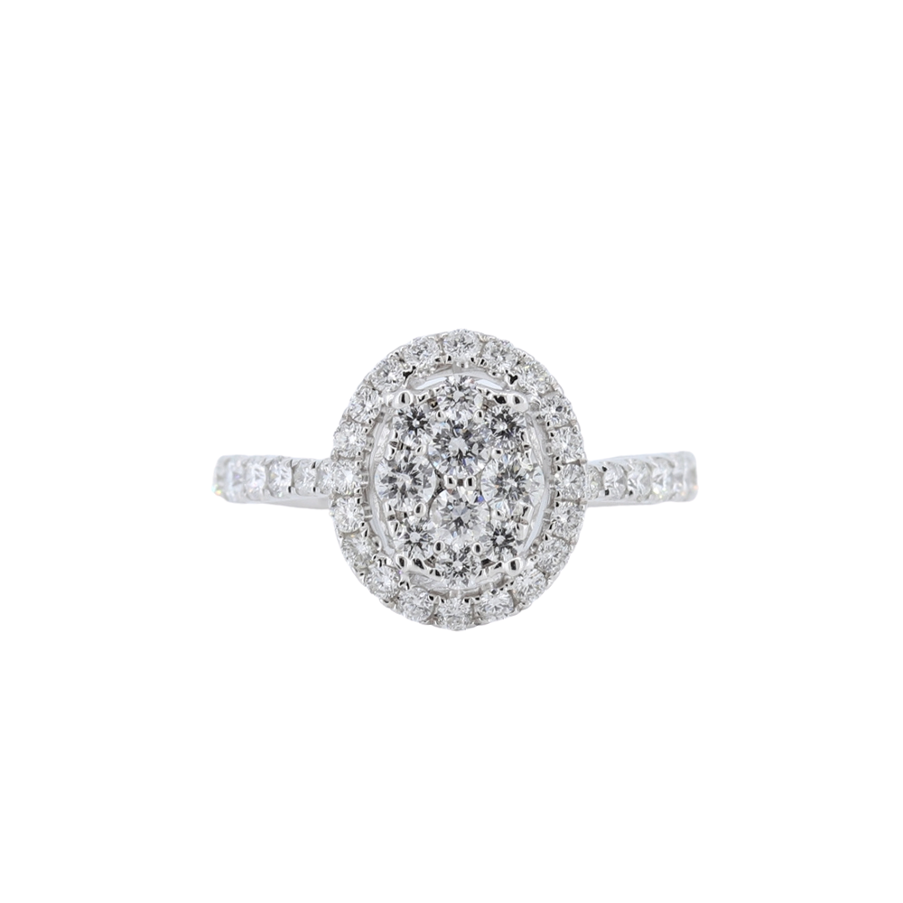 1.04ctw Diamond Cluster Ring With Halo Setting In 14Kt White Gold