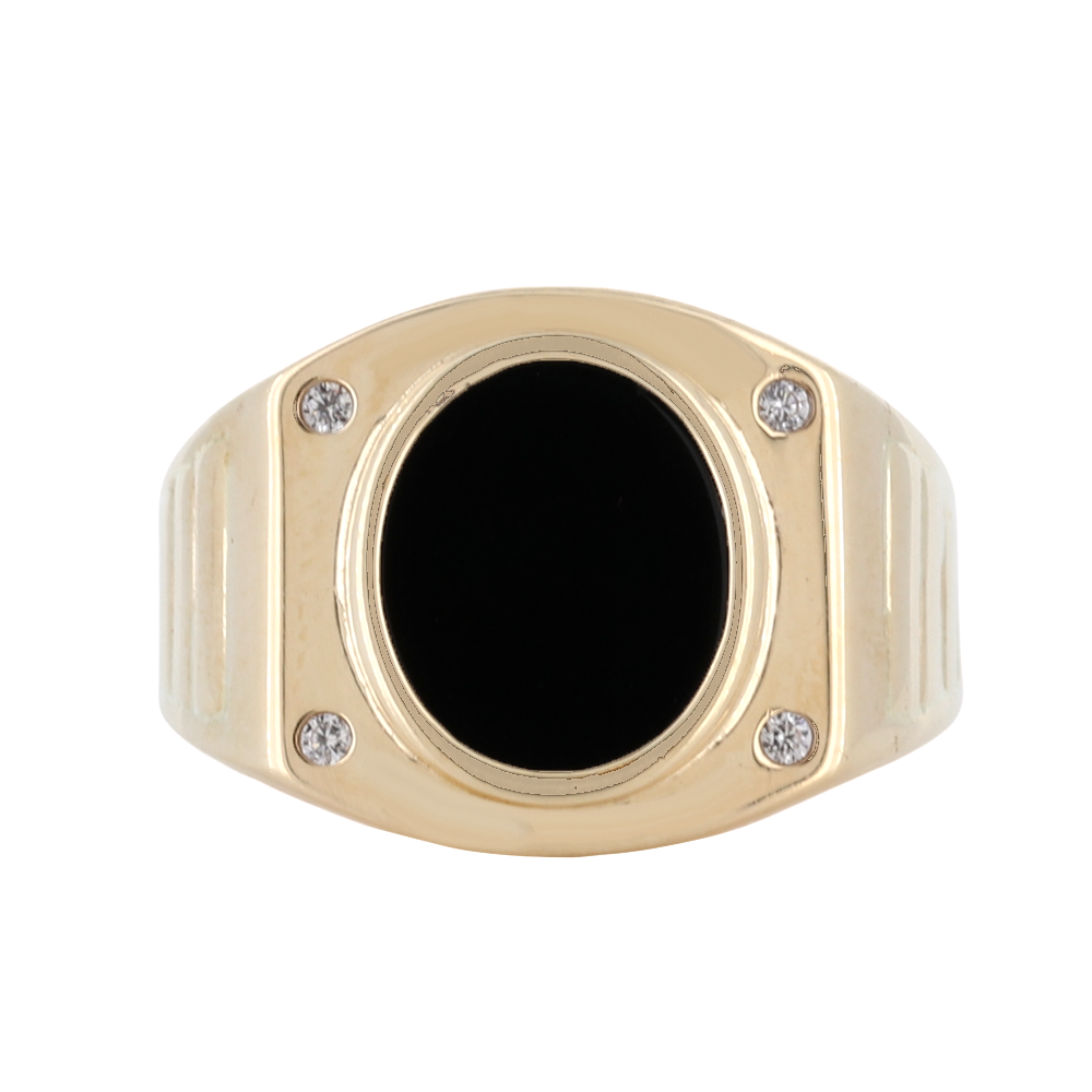 14Kt Men&#39;s Black Onyx And Cz Ring