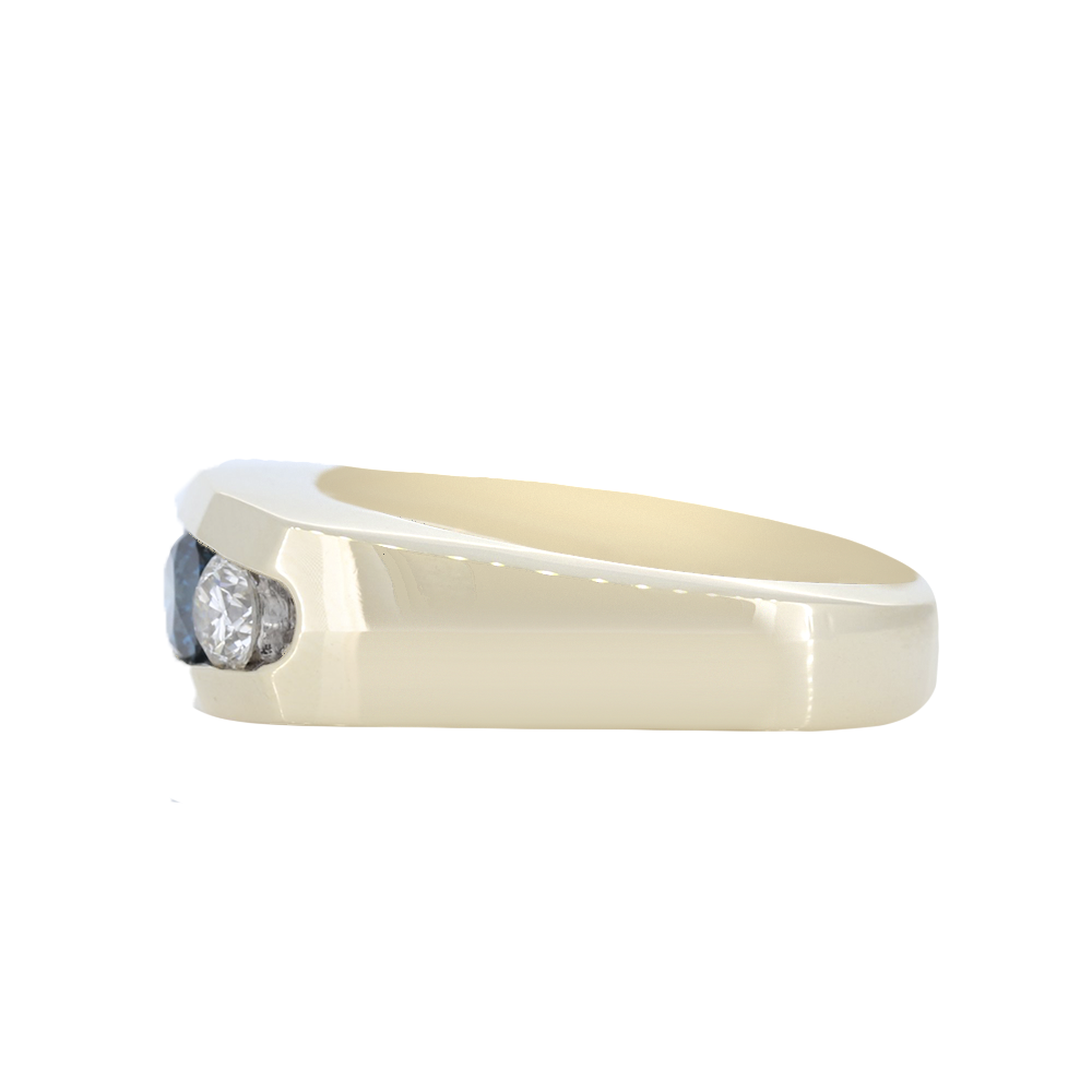 1.17 Carat Blue and White Diamond Mens Ring in 14k Yellow Gold