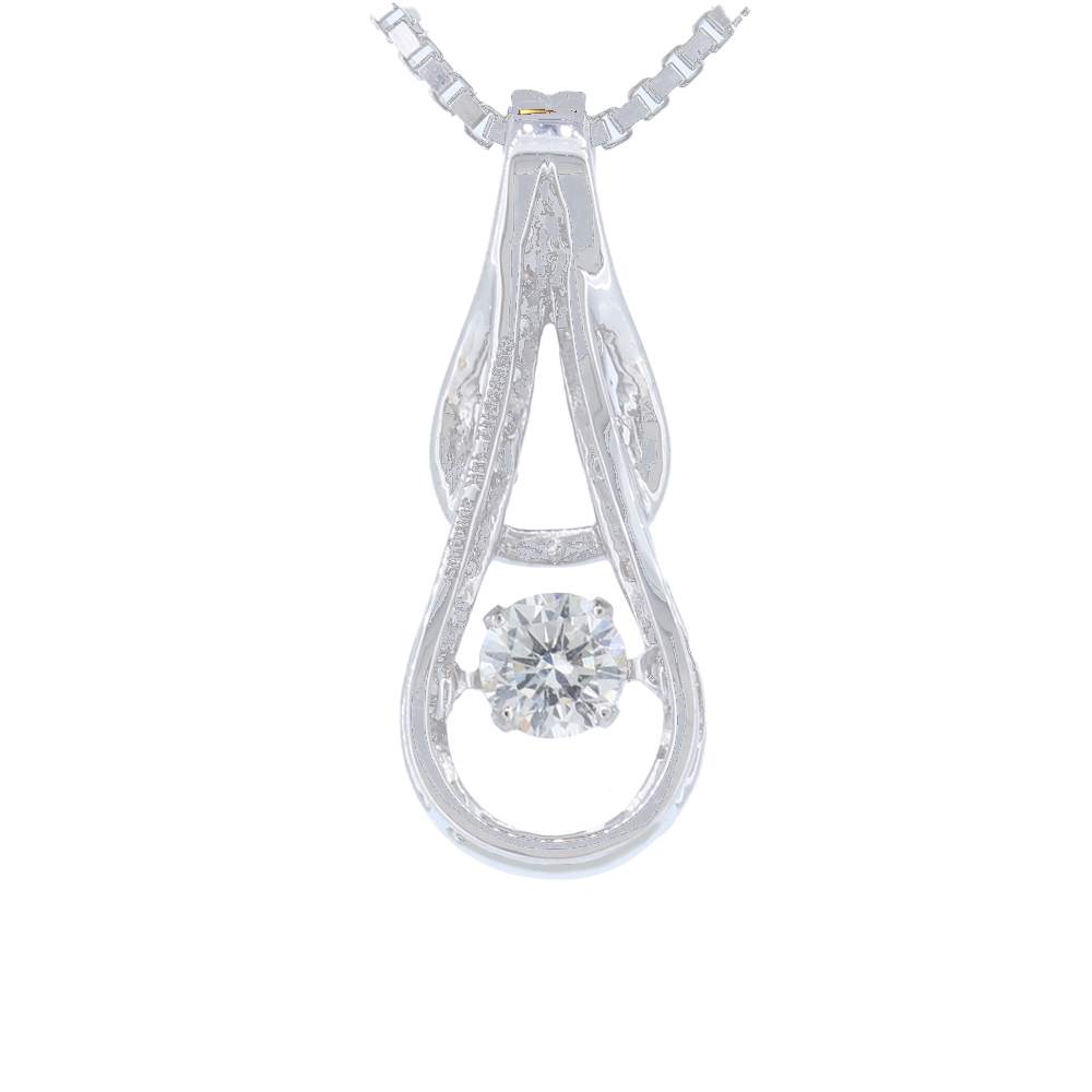 Rocking Diamond Solitaire Everlong Knot Round Diamond Pendant With Accent Diamonds, 14K White Gold With 0.72 Carat Diamonds