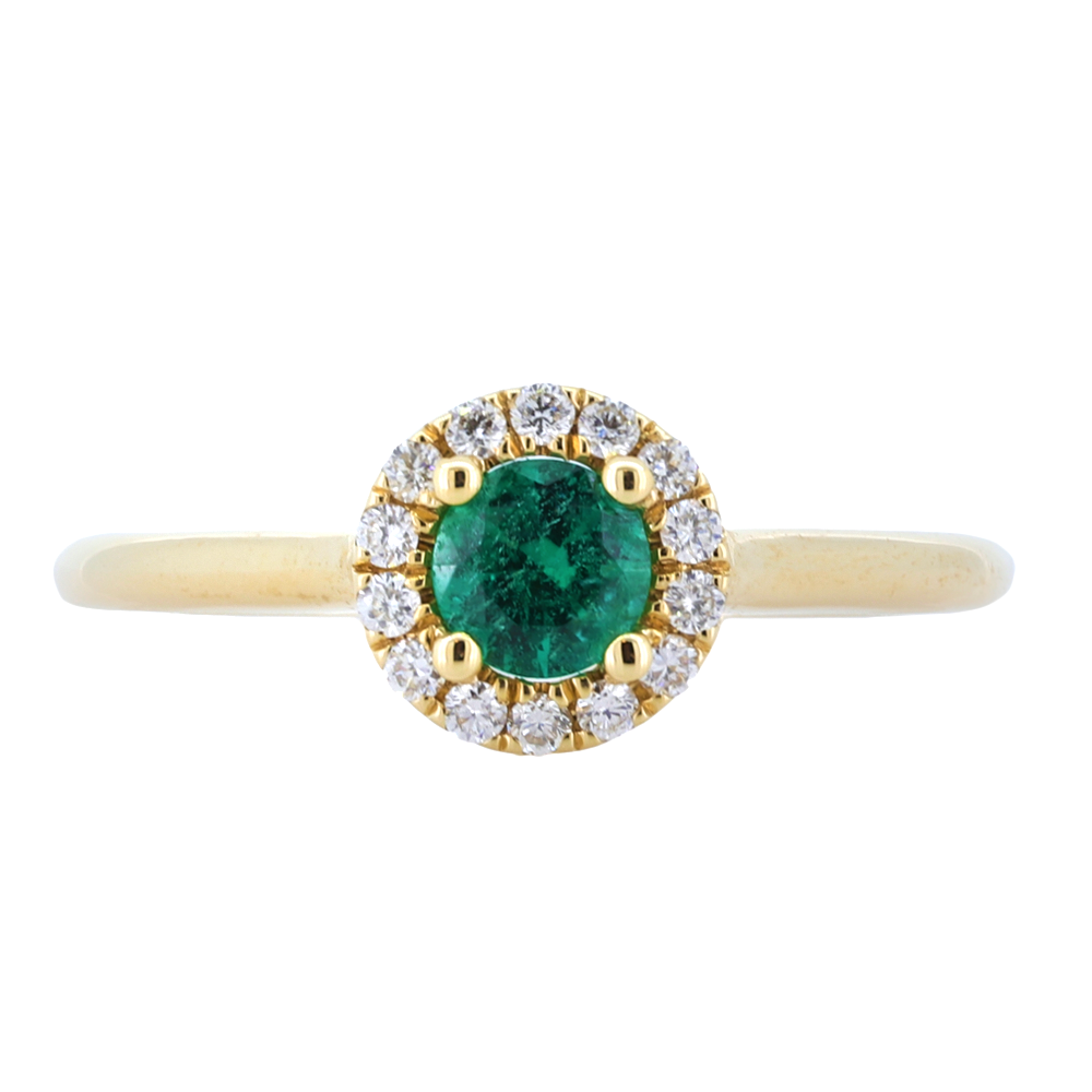 Natural Round Emerald Halo Engagement Ring In 14Kt Yellow Gold