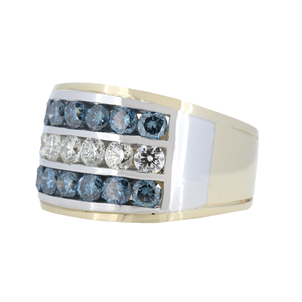 3.9 Carat Blue and White Diamond Channel Set Mens Ring