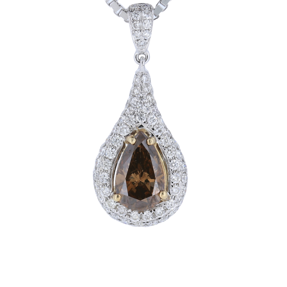 1.07 Carat Natural Fancy Brown And White Diamond Pendant In 14Kt White Gold
