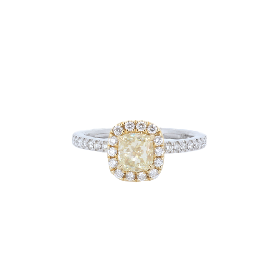 1.04ct. Yellow Diamond Halo Engagement Ring in 18K Gold – GAI Certified