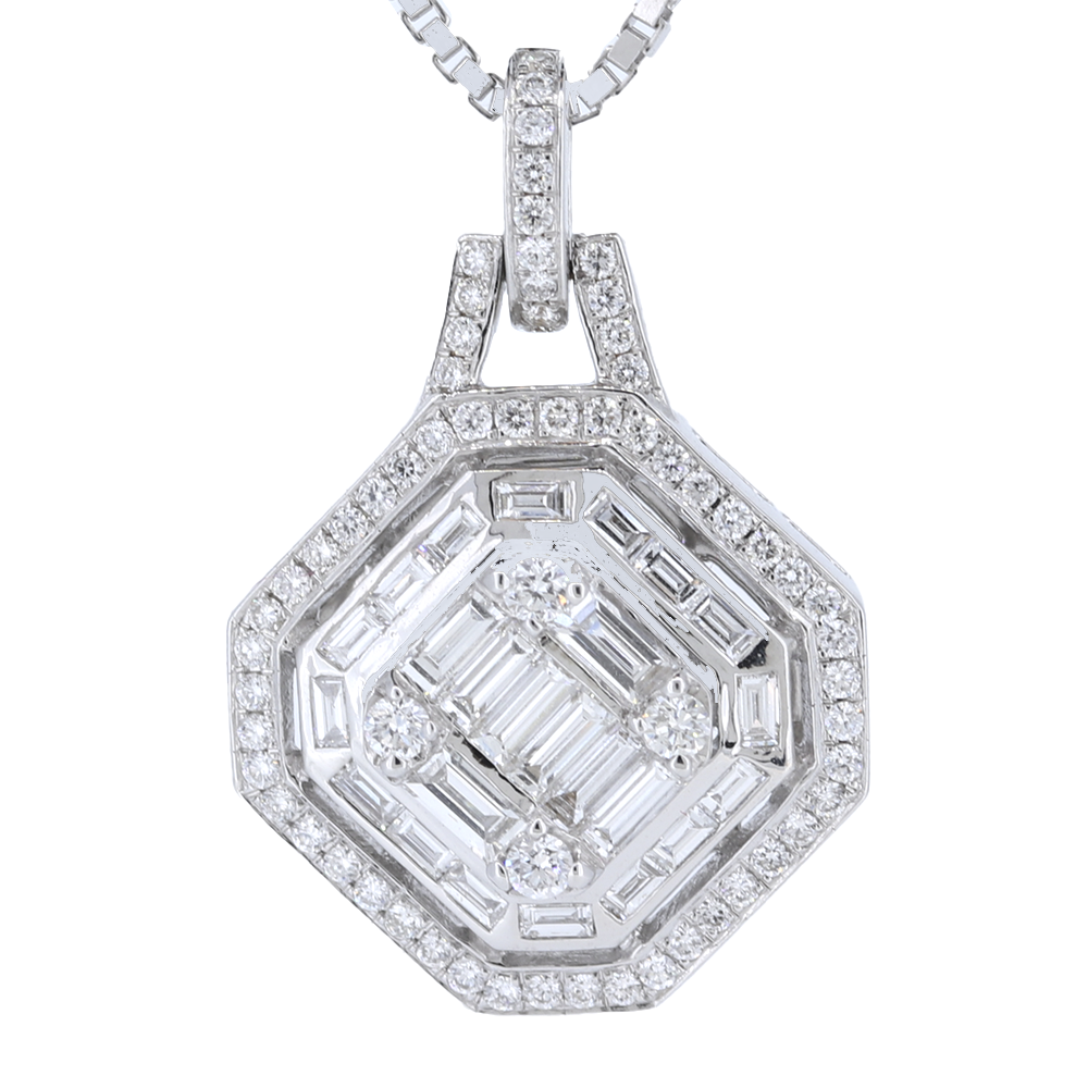 Baguette Diamond Pendant With Round Diamonds in 18kt White Gold
