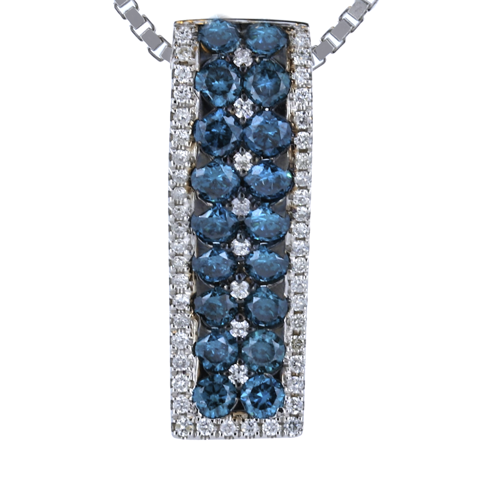 14K White Gold Fancy Brown Diamond Pendant With 1.06Cts Of Blue Diamonds And .22Cts Of White Diamonds