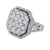 Breathtaking Diamond Cluster Ring Encircled With Diamond Halo & Triple Split Shank, 18K White Gold With 5.48Ct Diamonds.