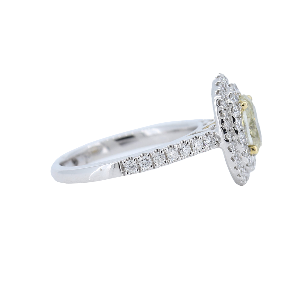 Oval Yellow Diamond Halo Engagement Ring in 18K Gold – GAI Certified.