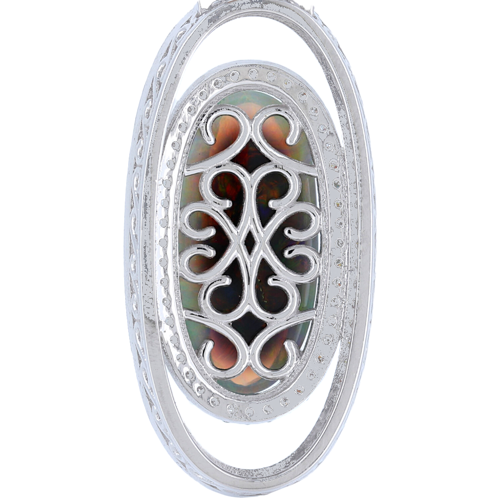 Breathtaking 8.68ct Opal Pendant Set In 14k White Gold With Diamond Halo