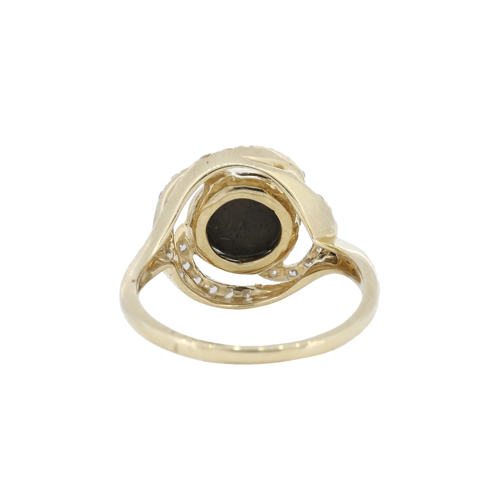 14kt Yellow Gold Round Ammolite Bezel Ring With Diamond Halo D0.47Ct