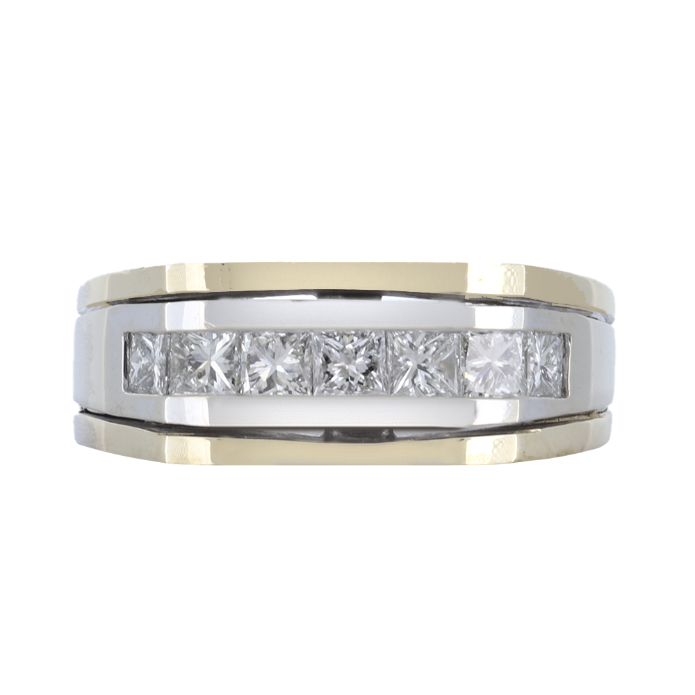 Men&#39;s Diamond Band With Seven Princess Diamonds In 14Kt Two-Tone Gold. D-1.00Ct Rg