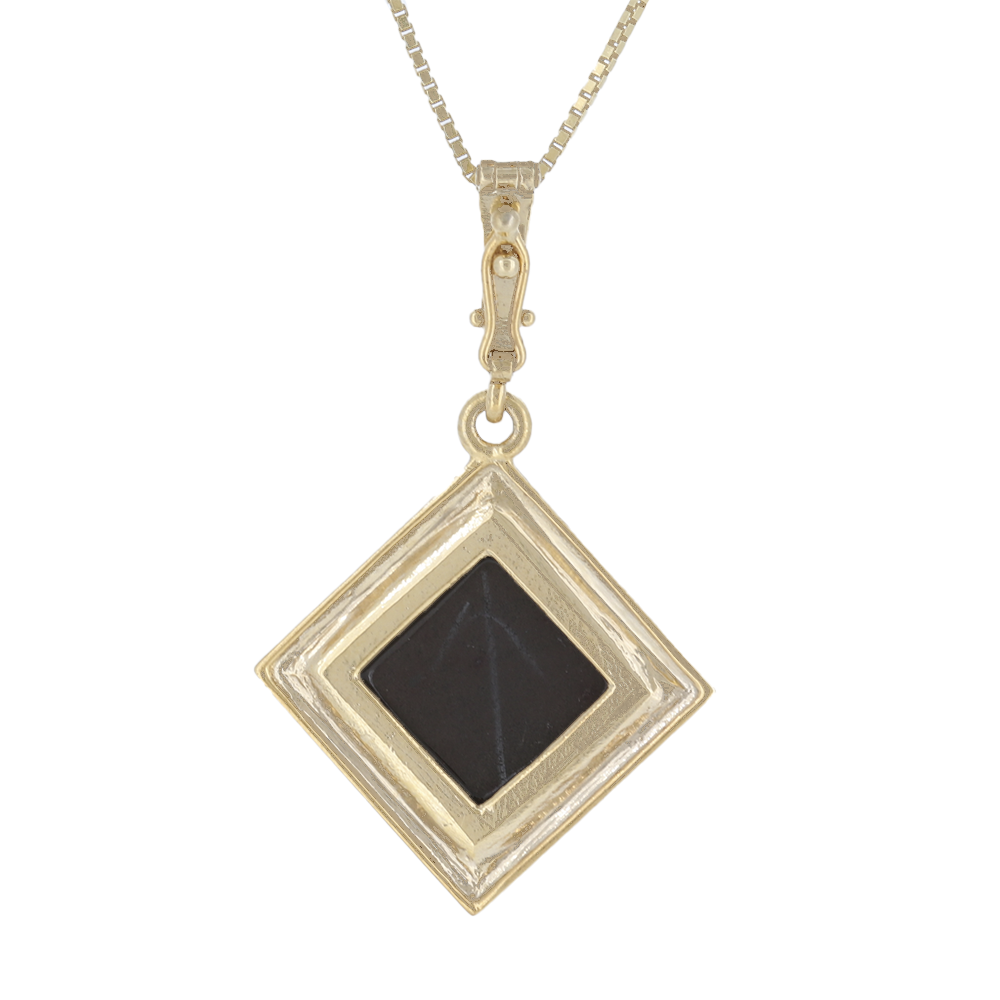 Rhombus Ammolite Enhancer Pendant, Faceted Crystal In 14K Yellow Gold