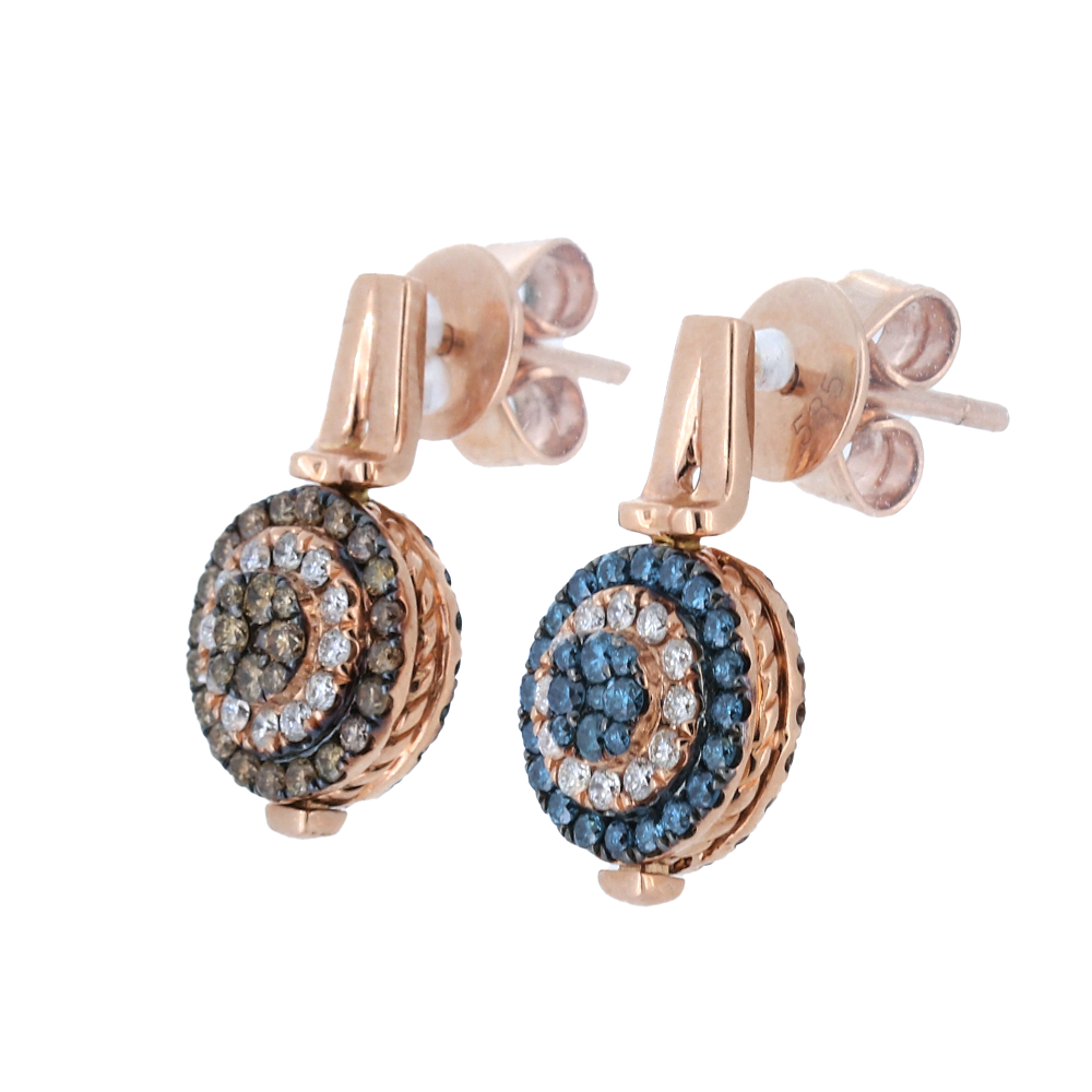 14Kt Rose Gold Brown And Blue Diamond Flip Earrings