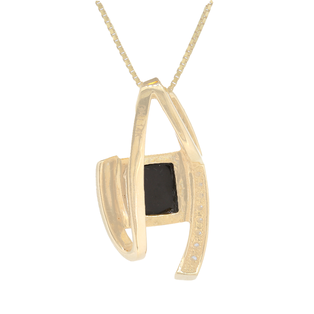 14kt Yellow Gold Square Ammolite Bezel Pendant With Channel Set Diamonds D0.25Ct PND