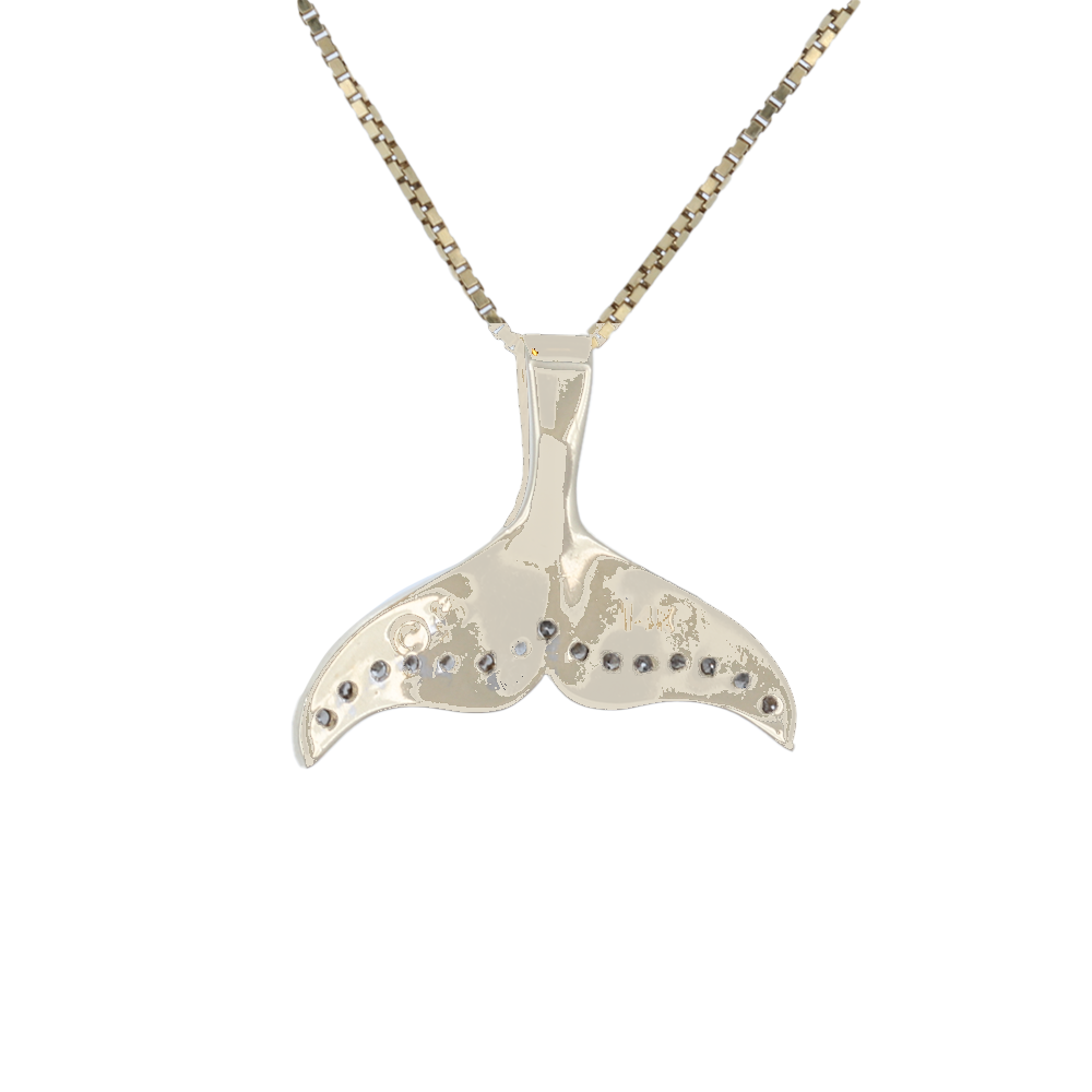 14K Two-Tone Whale Tail Pendant With Pave Diamonds 0.30 carats