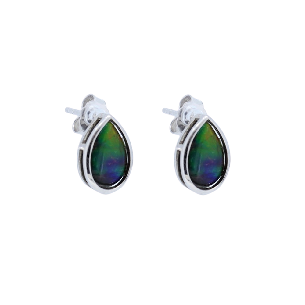 Sterling Silver Ammolite Tear Drop Shape Stud Earrings