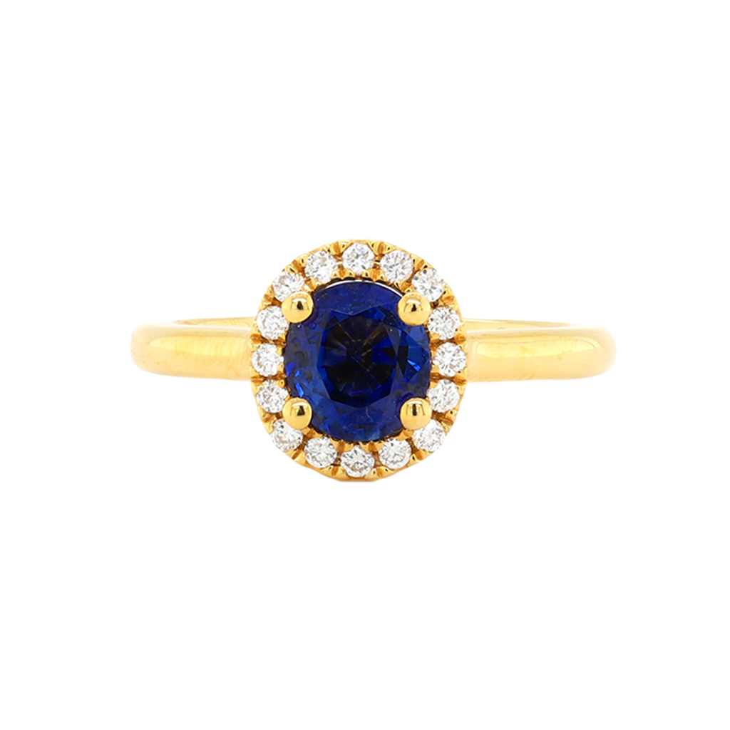 Natural Oval Sapphire Halo Engagement Ring In 14Kt Yellow Gold