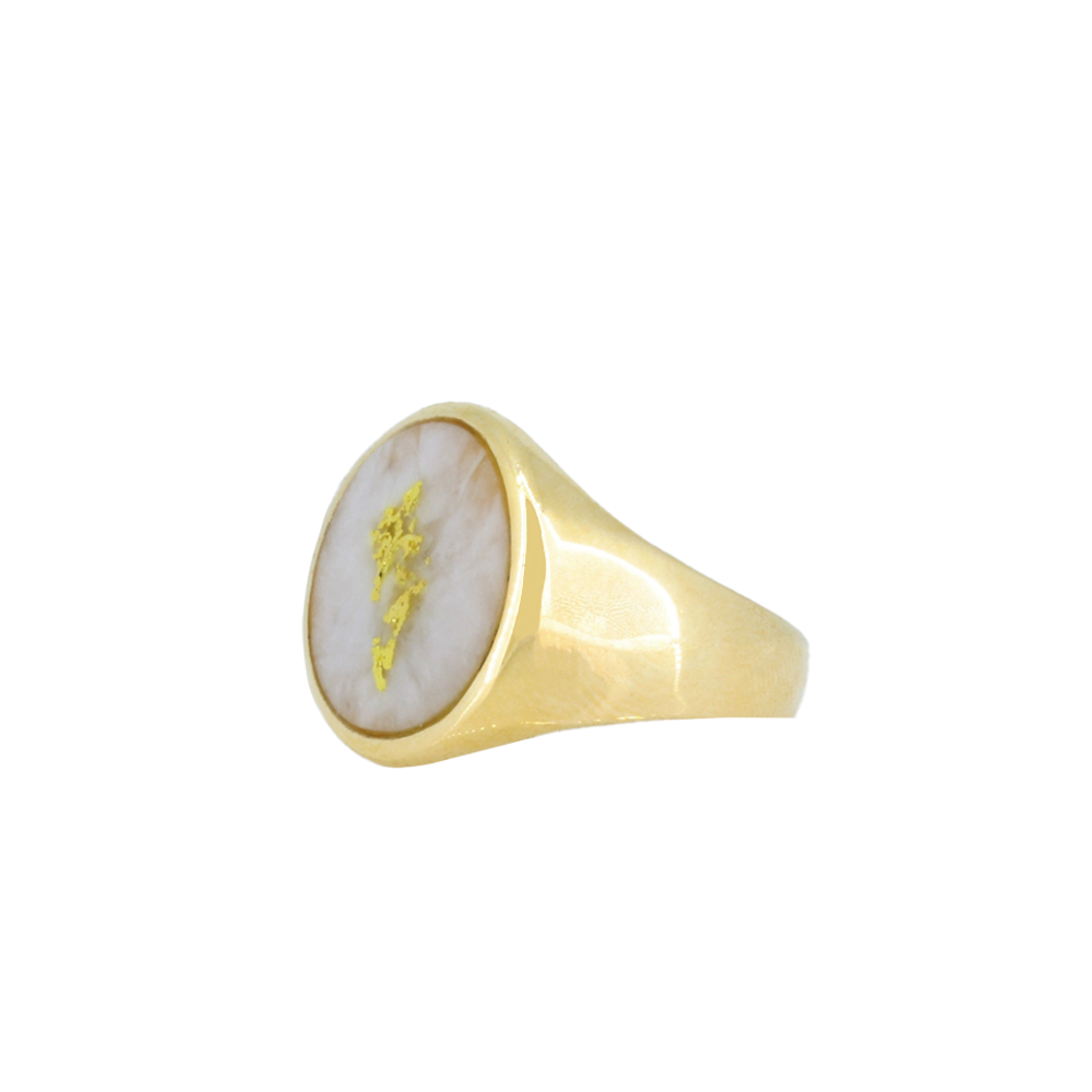 14K Yellow Gold Quartz Men's Oval Signet Ring