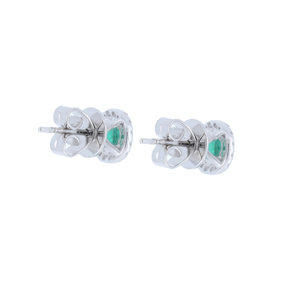 Round Natural Emerald Halo Stud Earrings In 14Kt White Gold