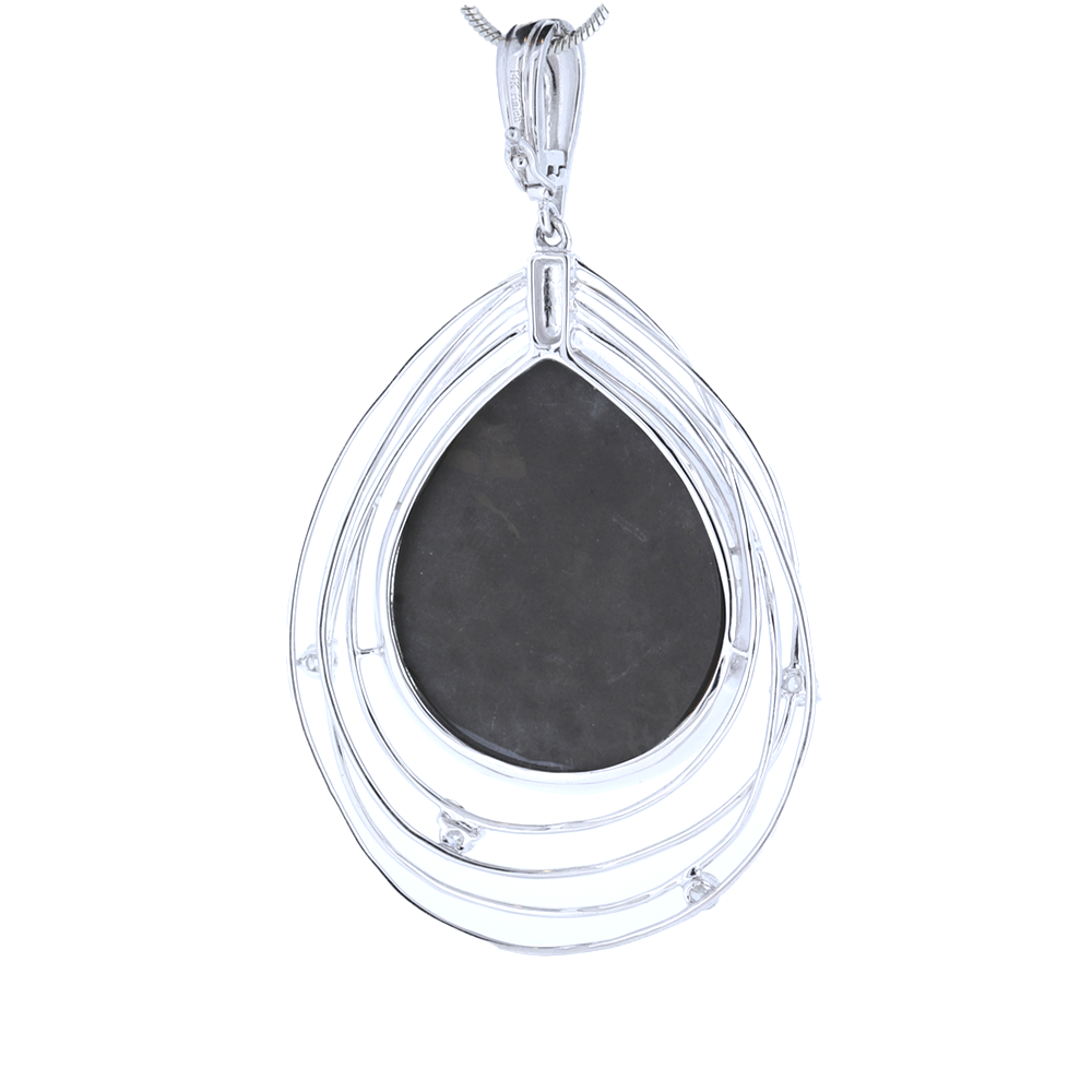 Ammolite Tear Drop Pendant With Diamonds In 14Kt Yellow Gold