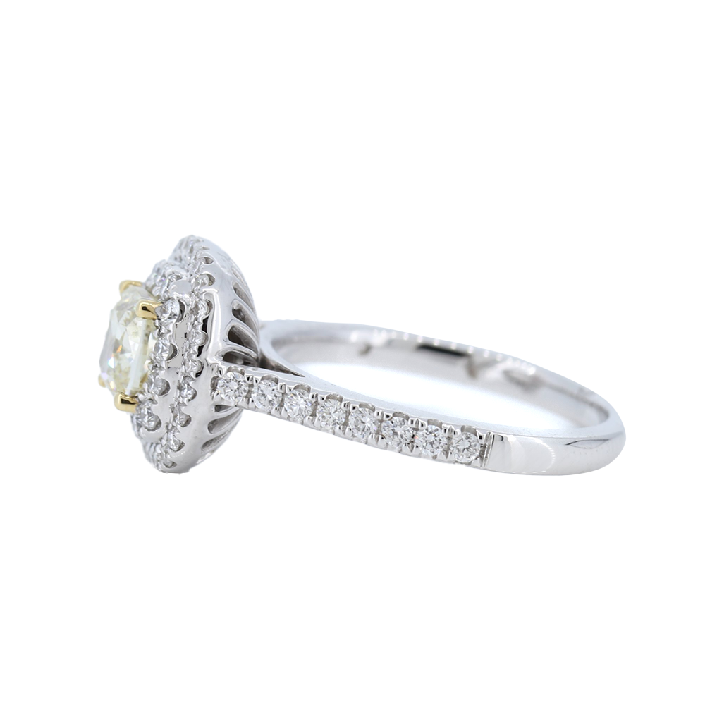Cushion-cut Fancy Yellow Diamond Halo Engagement Ring in 18k Gold - GAI Certified