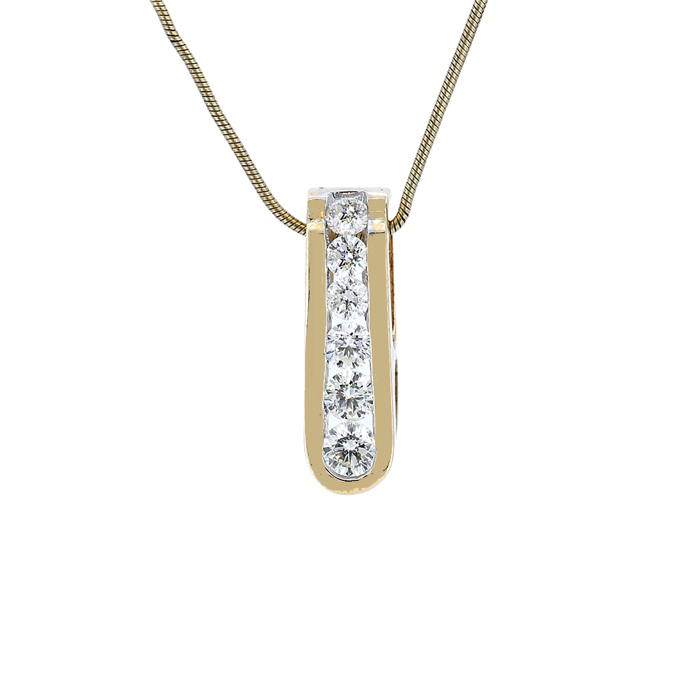 14K Yellow Gold Straight Bar Diamond Pendant With Six Diamonds