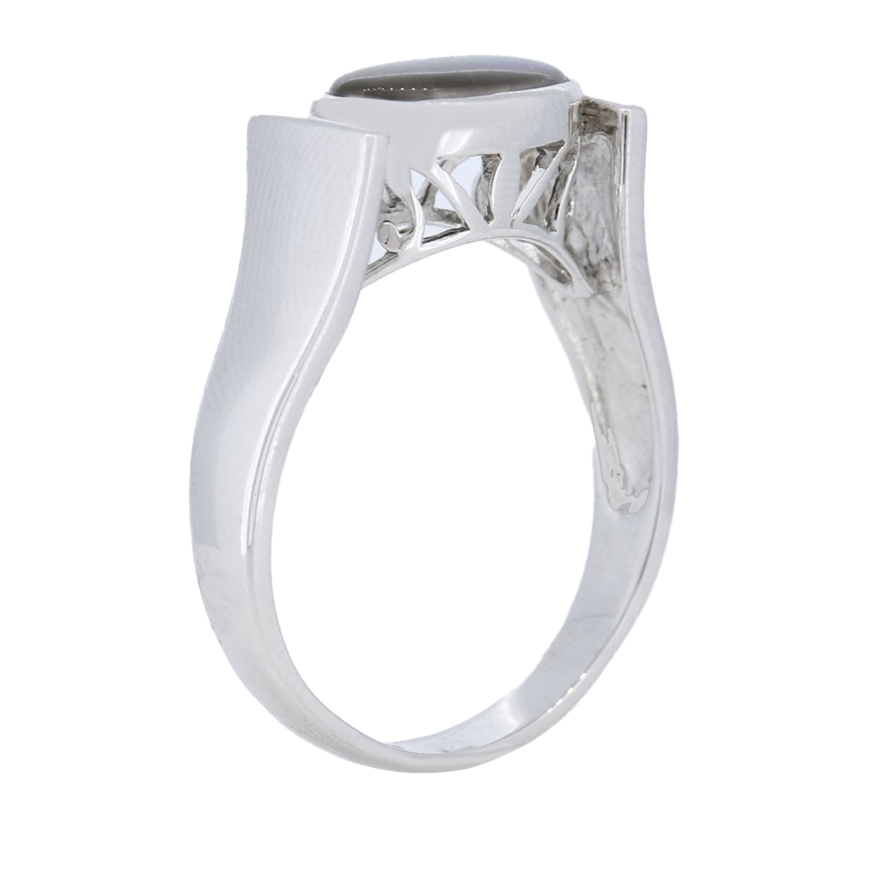 Sterling Silver Men&#39;s Oval Ammolite Bezel Set Ring