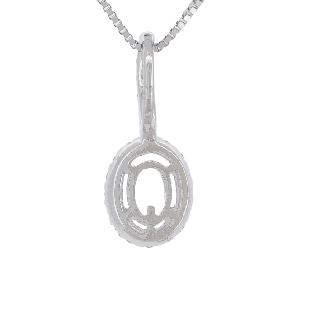 18K White Gold Diamond Pendant Setting With Oval Halo And Accent Diamonds  D-0.25 PND-Sm