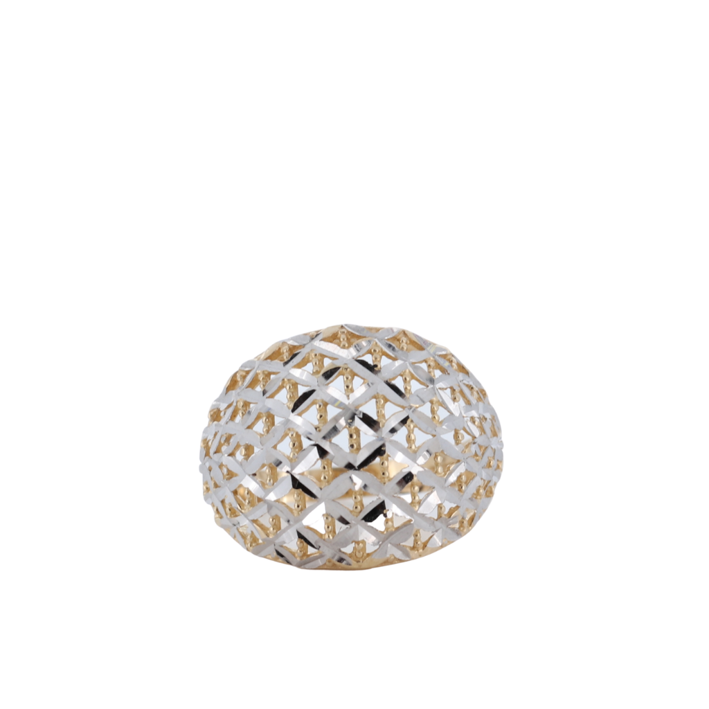 14K Two Tone Domed Crisscross With Openwork Design Ring 3.10Gr