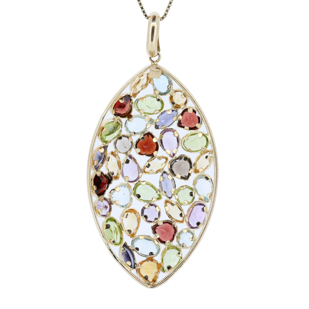 14K Yellow Gold Multicolor Semi Precious Gemstone Pendant