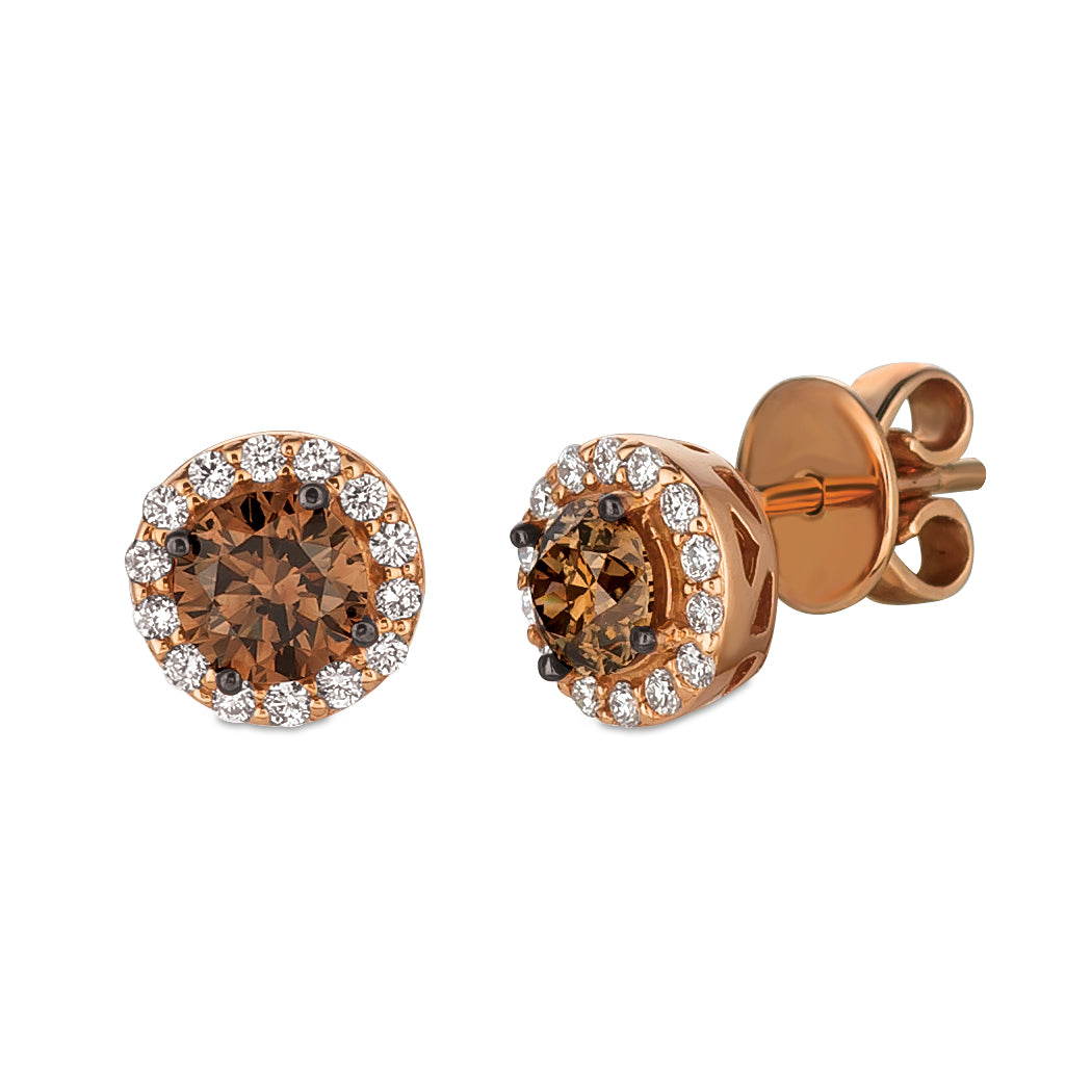 14Kt Strawberry Gold And 1.14cts Diamonds Stud Earrings