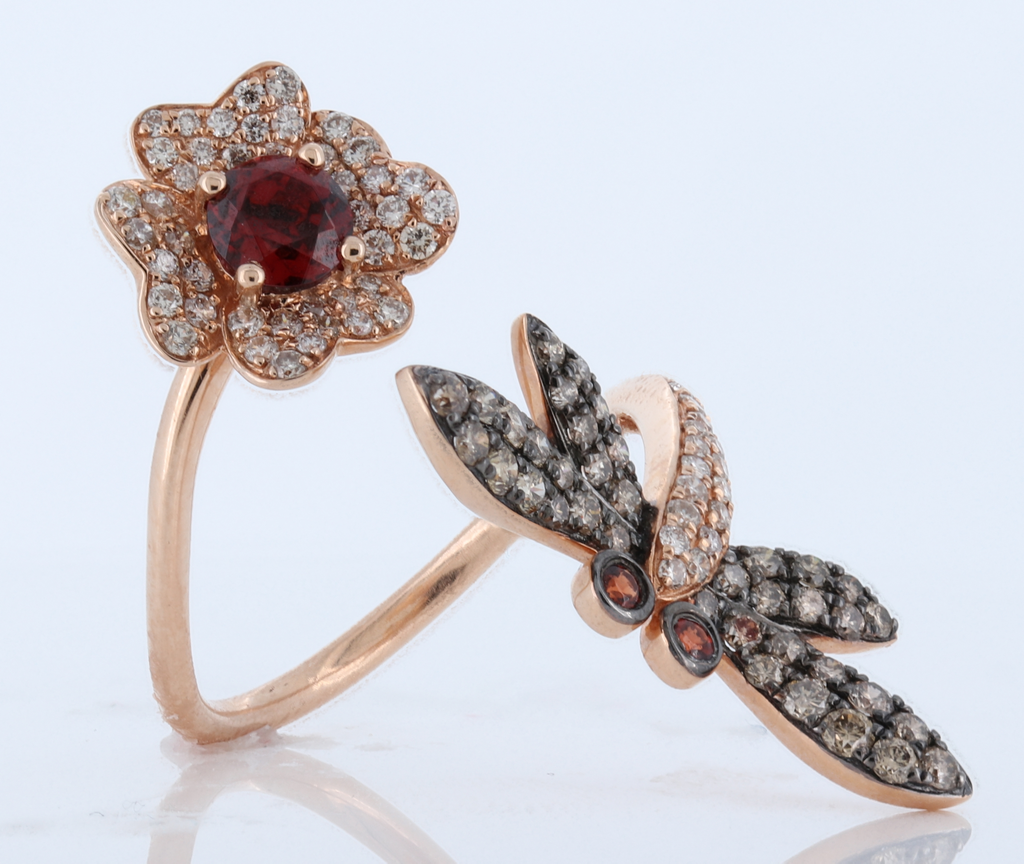 14Kt Strawberry Gold Ring With Garnet 049Cts And Diamonds Total Weight 071Cts