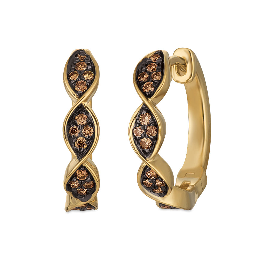 14Kt Honey Gold Hoop Earrings with Brown Diamonds