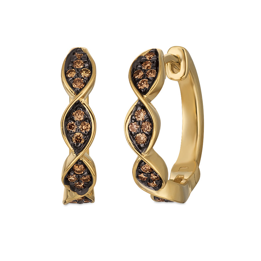 14Kt Honey Gold Hoop Earrings with Chocolate Diamonds