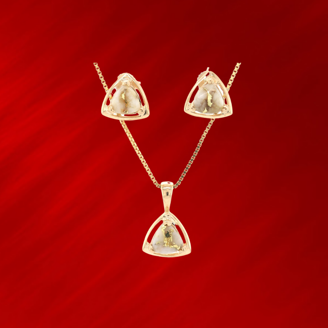 Gold Quatz Pendant and Earrings in 14kt Yellow Gold