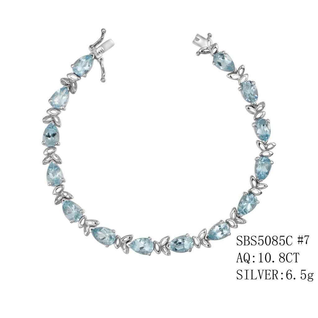 Silver Aquamarine Bracelet In A Pear Shape 10.8Ctw