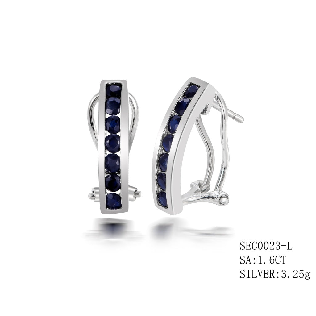 Sterling Silver Sapphire Earings With French Clips  Sa-1.6Ctw
