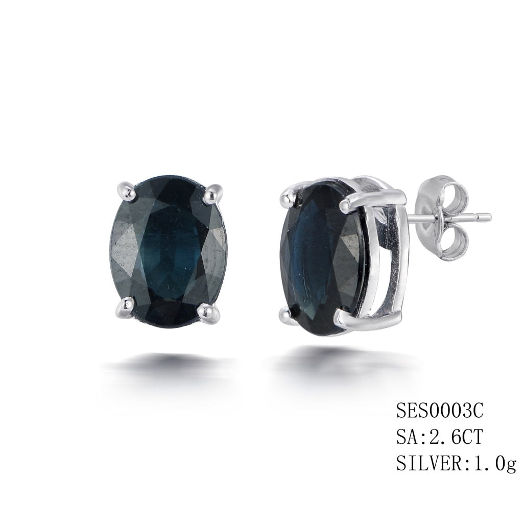 Sterling Silver Sapphire Studs With Push Backs Sa-2.6Ctw