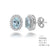 Sterling Silver Oval Shaped Aquamarine Studs  In A Halo Setting With Push Backs Aq-1.3Ctw And Cz-0.5Ctw