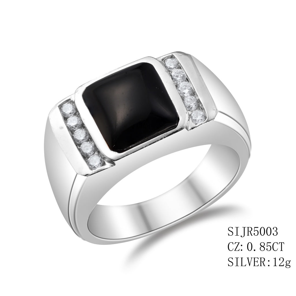 Alaska CZ-0.85Ctw Black - Sterling Jewels Onyx Ring Silver Monarch Mens