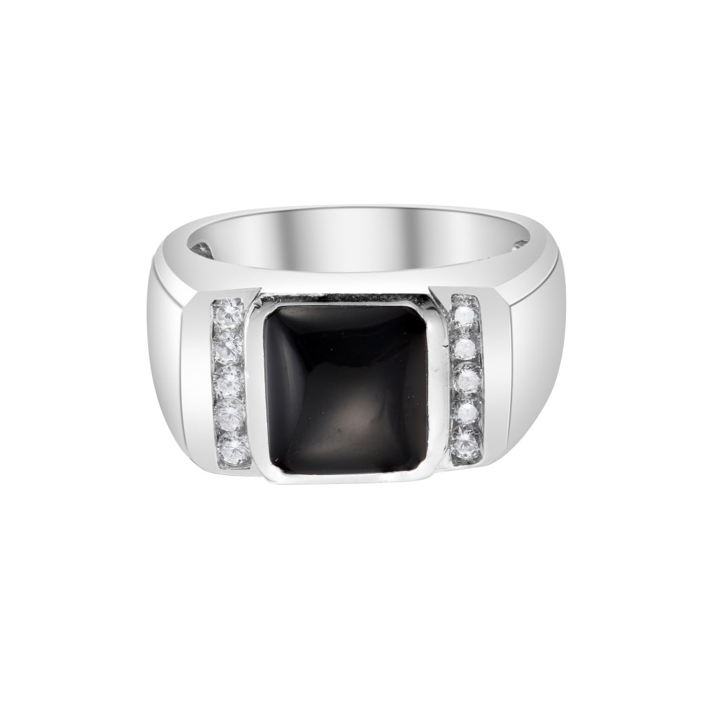 Sterling Silver Mens Black Jewels CZ-0.85Ctw Alaska Onyx - Ring Monarch