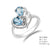 Sterling Silver Heart Shape Style With 2 Pear Shape Aquamarine C.Z Ring - Aquamarine - 1.10Ctw Cz - 0.05Ctw