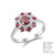 Sterling Silver Natural Ruby In Flower Setting Design -  Centerruby - 0.60Ctw, - Sideruby - 0.60Ctw, - C.Z - 0.70Ctw