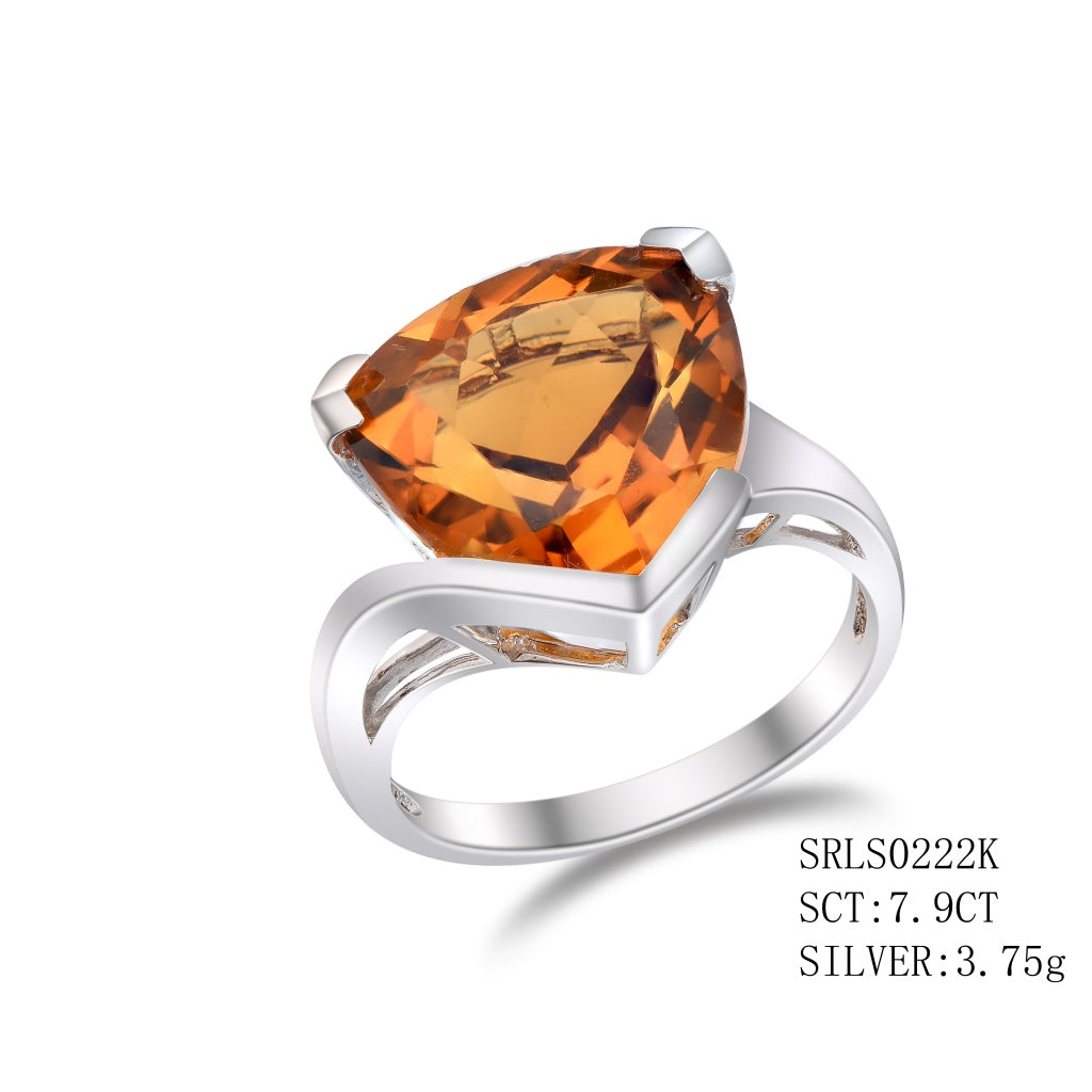 Sterling Silver Trillion Cut Synthetic Citrine In 3 Prong Setting, Citrine - 7.90Ctw
