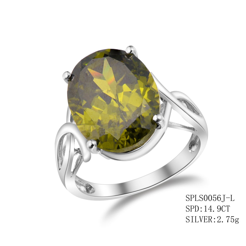 Sterling Silver Oval Cut Synthetic Peridot In 4 Prong Setting, Peridot - 14.90Ctw