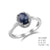 Sterling Silver Oval Cut Sapphire Surround By C.Z, Sapphire - 2.00Ctw C.Z - 0.20Ctw