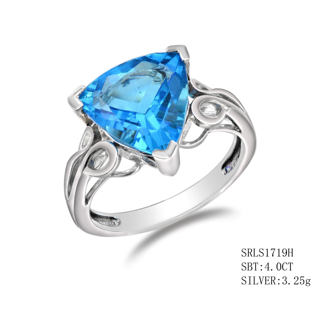 Sterling Silver Trillion Cut Synthetic Blue Topaz In 3 Prong Setting, Blue Topaz - 4.00Ctw